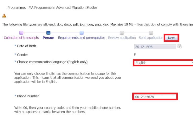Fill in personal information