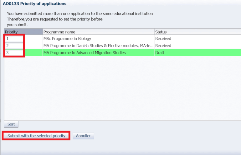 Choose priority for each application