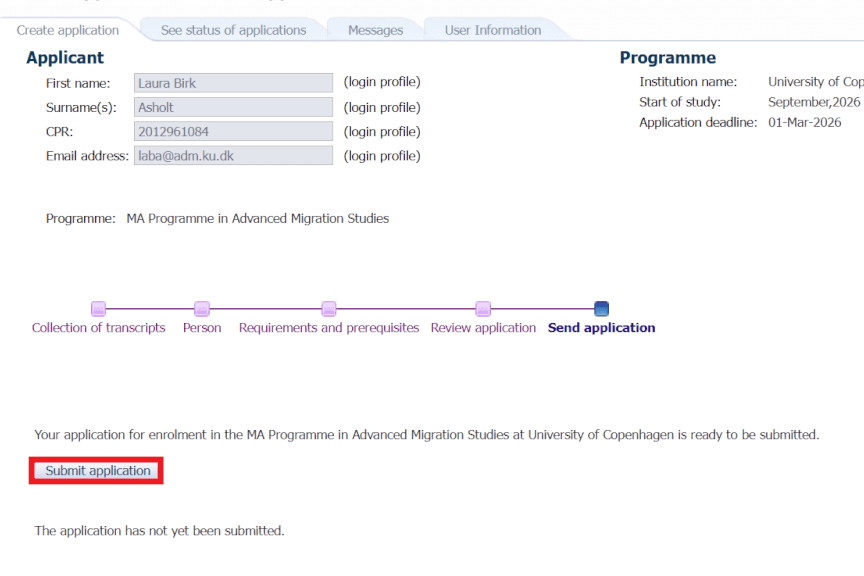 Click submit application