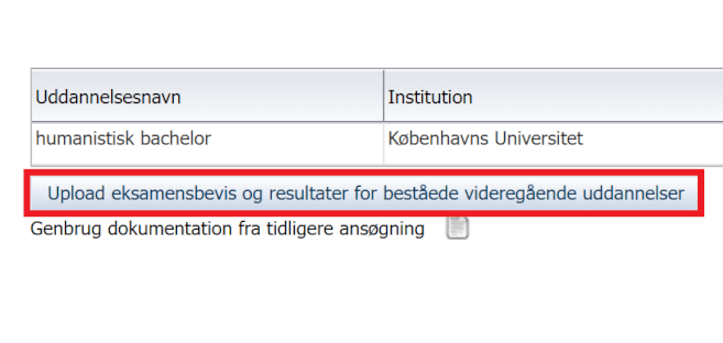 Upload dokumentation for afsluttede uddannelser og/eller igangværende uddannelser